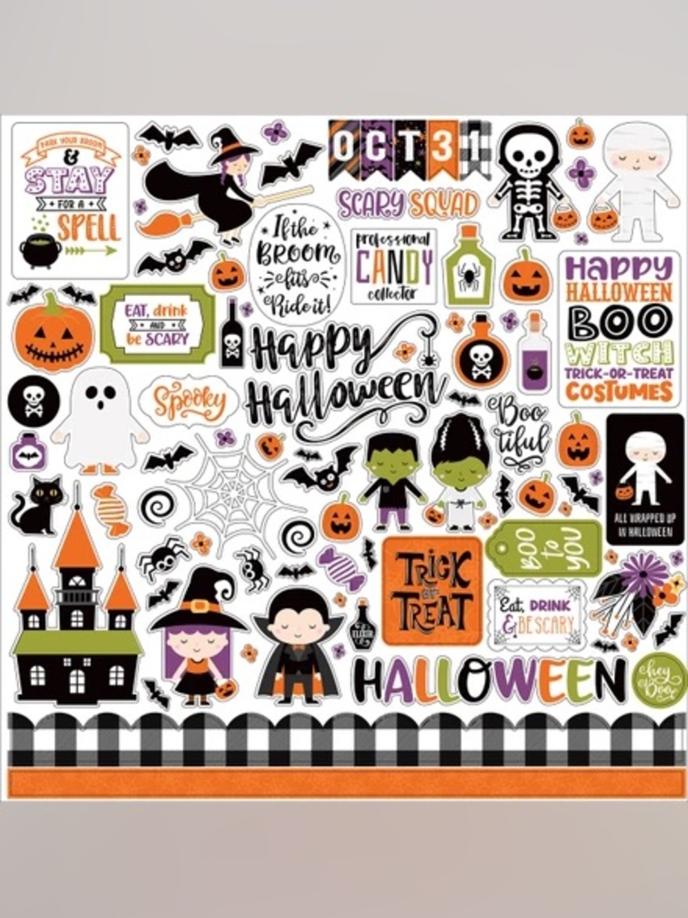 Echo Park I Love Halloween 12x12 Sticker Sheet Craft🧙‍♀️🧡🖤👻